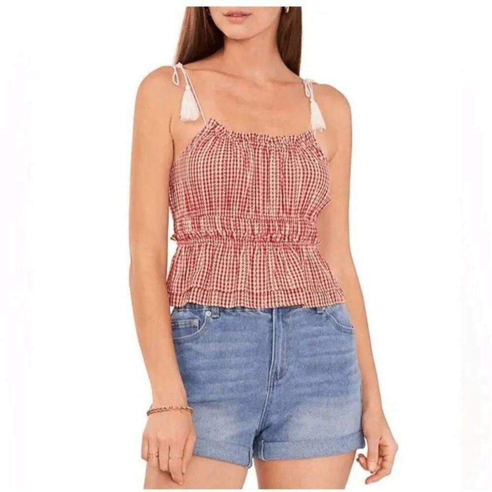 Chelsea & Violet Red Gingham Eyelet Tassel Tie Strap Cropped Top XL NWT (7111)